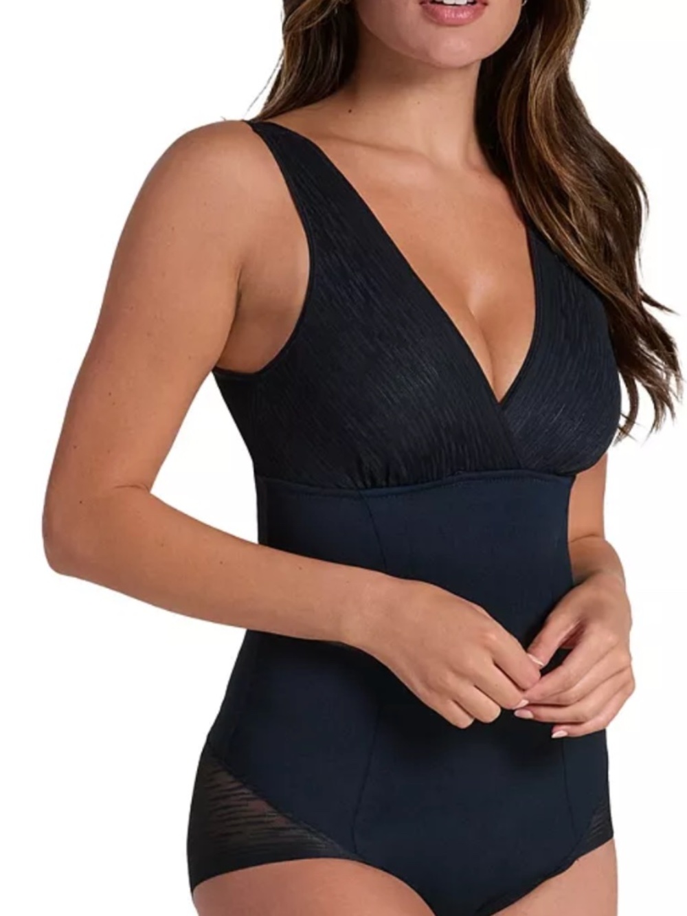 Leonisa Women's Sheer Stripe Detail Sculpting Bodysuit